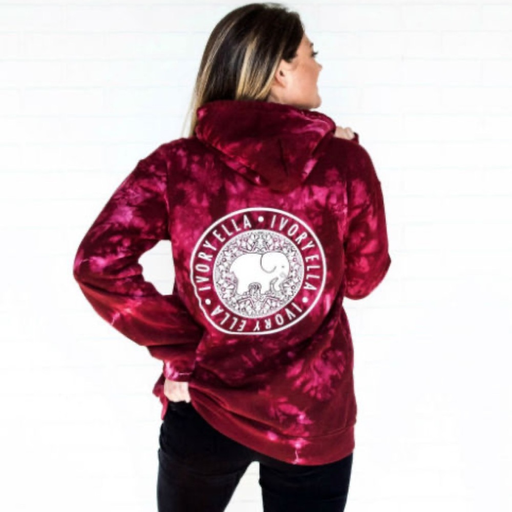 Ivory Ella Oversized Tie Dye Hoodie Sweatshirt Maroon Size Small